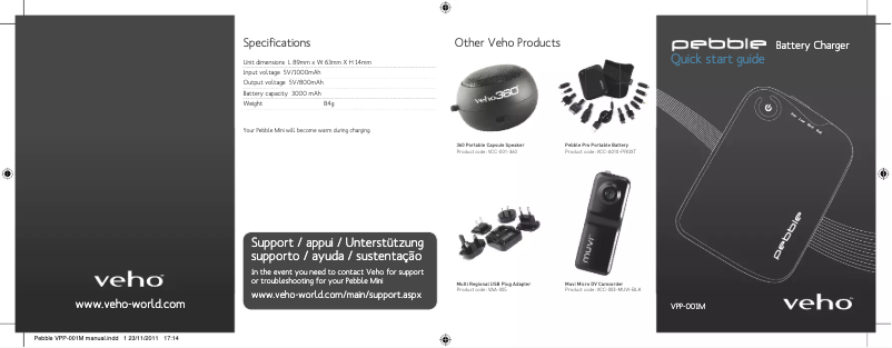 Page 1 de la notice Manuel utilisateur Veho Pebble Mini