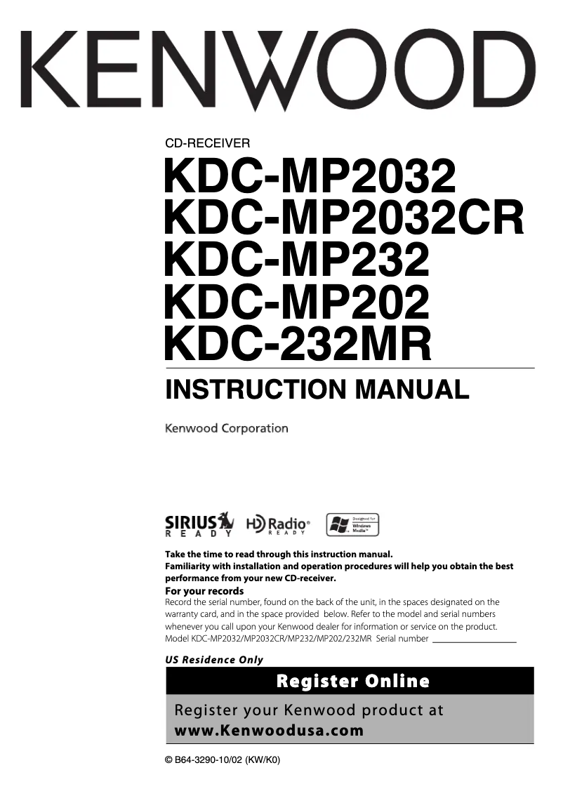 Page n°1 - Manuel utilisateur Kenwood KDC-MP232