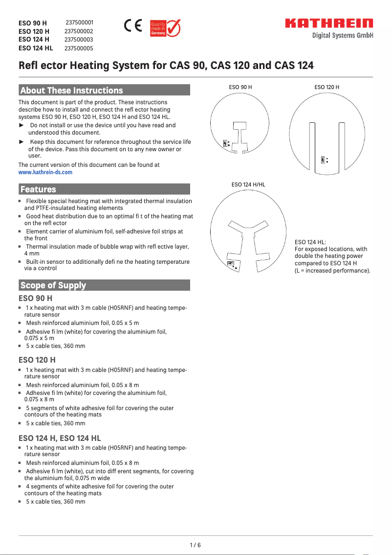 Page 1 de la notice Manuel utilisateur Kathrein ESO 90 H