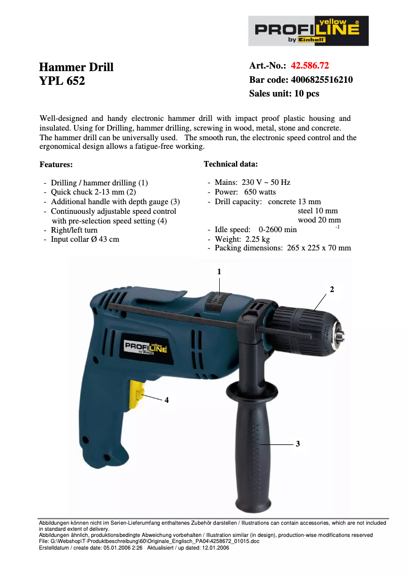 Page n°1 - Manuel utilisateur Einhell YPL 652