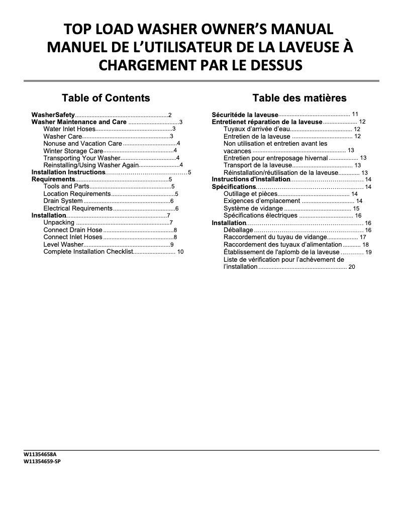 Page 1 de la notice Manuel utilisateur Whirlpool WTW4957PW
