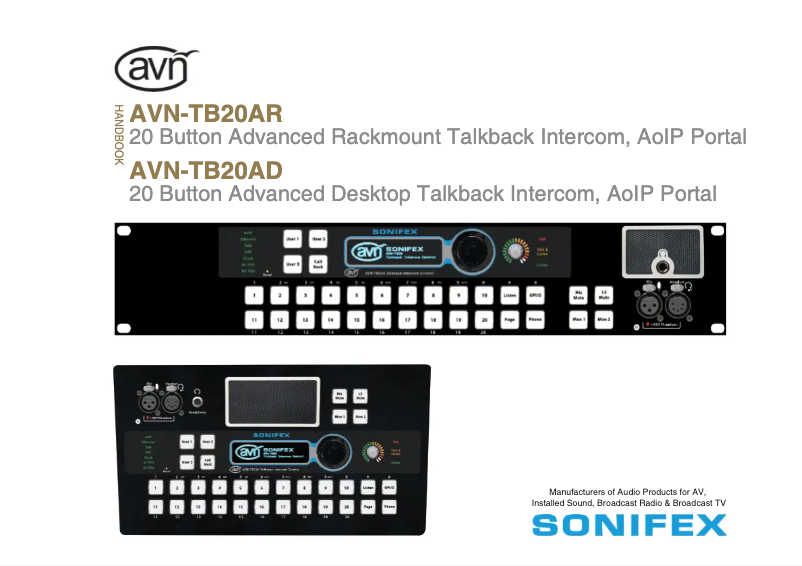 Page n°1 - Manuel utilisateur Sonifex AVN-TB20AR