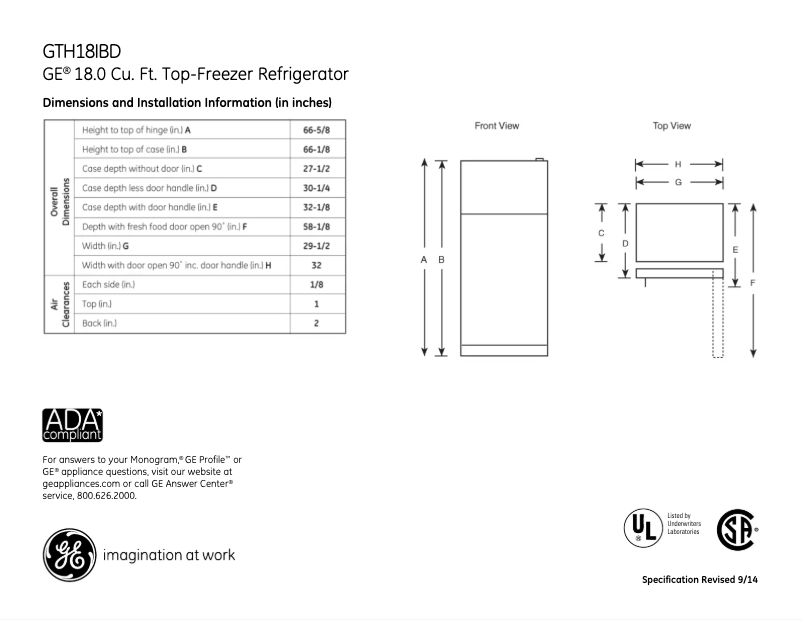 Page n°1 - Fiche technique GE GTH18IBDBB