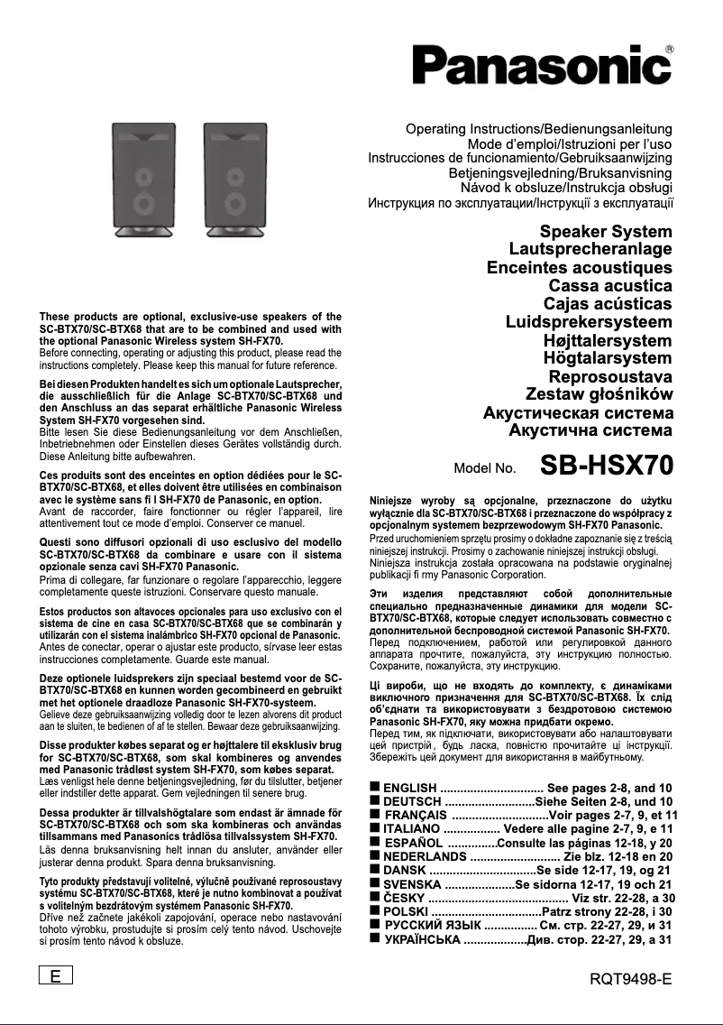 Page n°1 - Manuel utilisateur Panasonic SB-HSX70E9-K