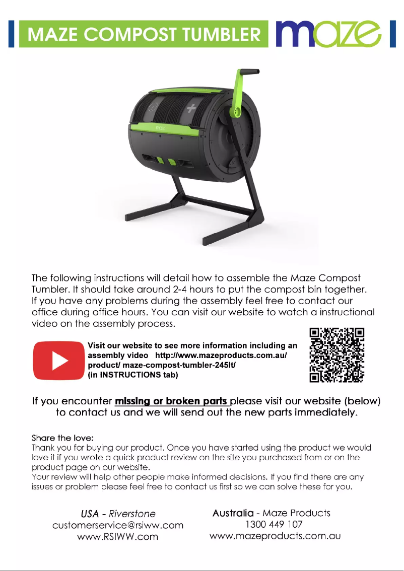 Page n°1 - Manuel utilisateur Maze Compost Tumbler