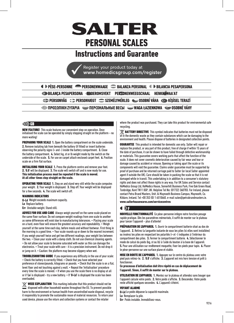 Page n°1 - Manuel utilisateur Salter 9086 WD3R Bamboo