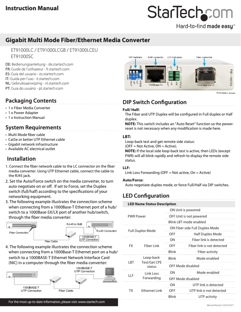 Page 1 de la notice Manuel utilisateur StarTech.com ET91000LC