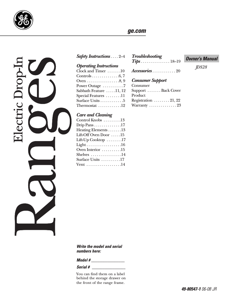 Page 1 of the manual Use and Maintenance Manual GE JDS28WKWW