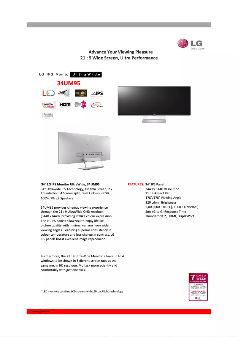 Imagen de la primera página del manual del dispositivo 34UM95C-P