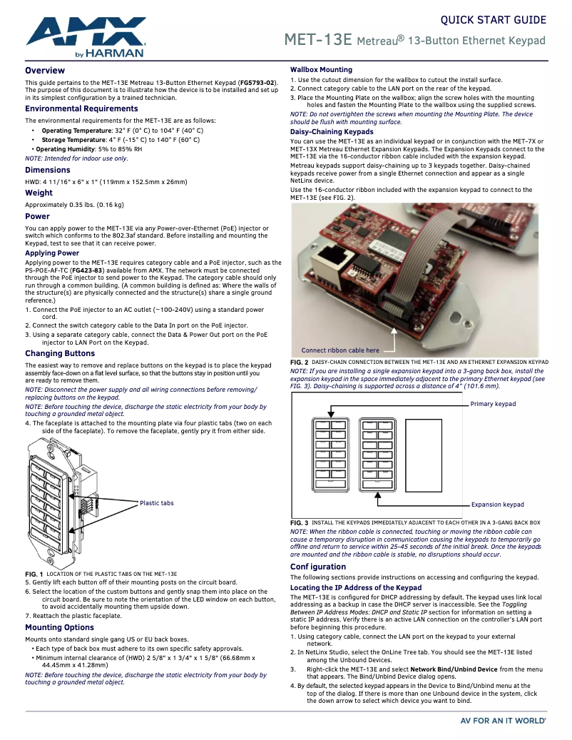 Page 1 de la notice Guide de démarrage rapide AMX Metreau MET-13E