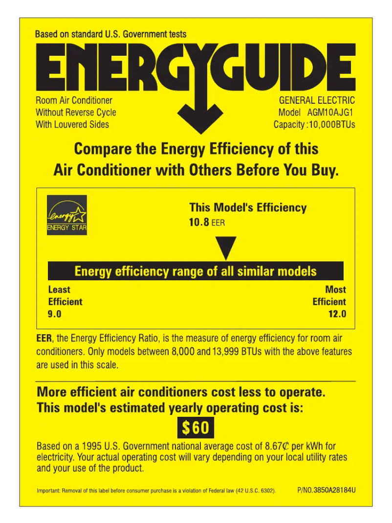 Page n°1 - Label énergétique GE AGM10AJ