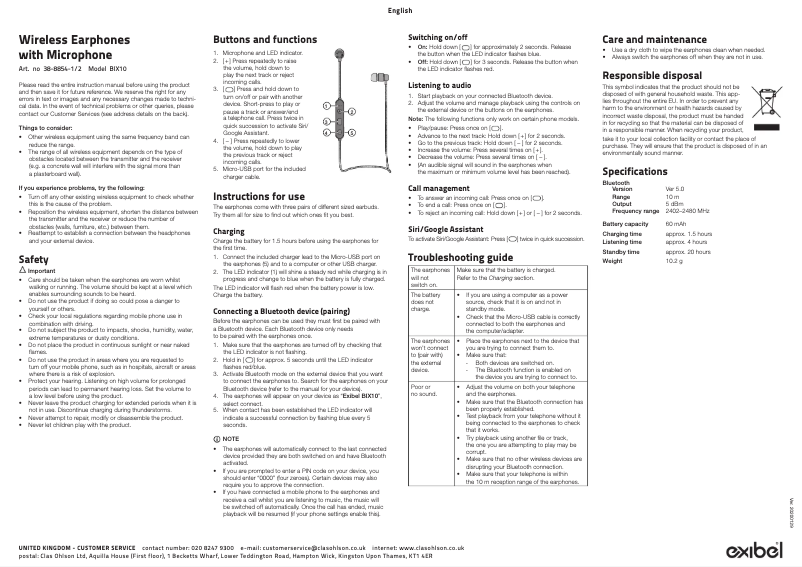Page 1 de la notice Manuel utilisateur Exibel BIX10