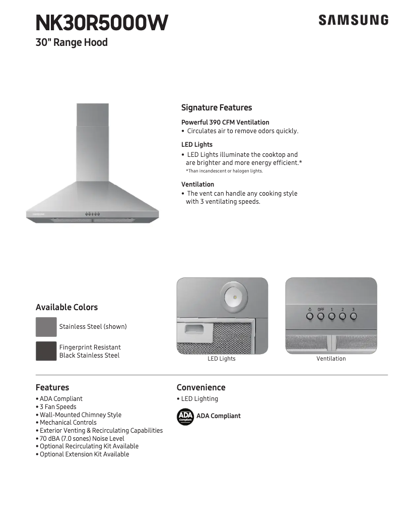 Page n°1 - Fiche technique Samsung NK30R5000WS