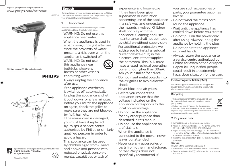 Página 1 del manual Manual de usuario Philips ThermoProtect HP8640