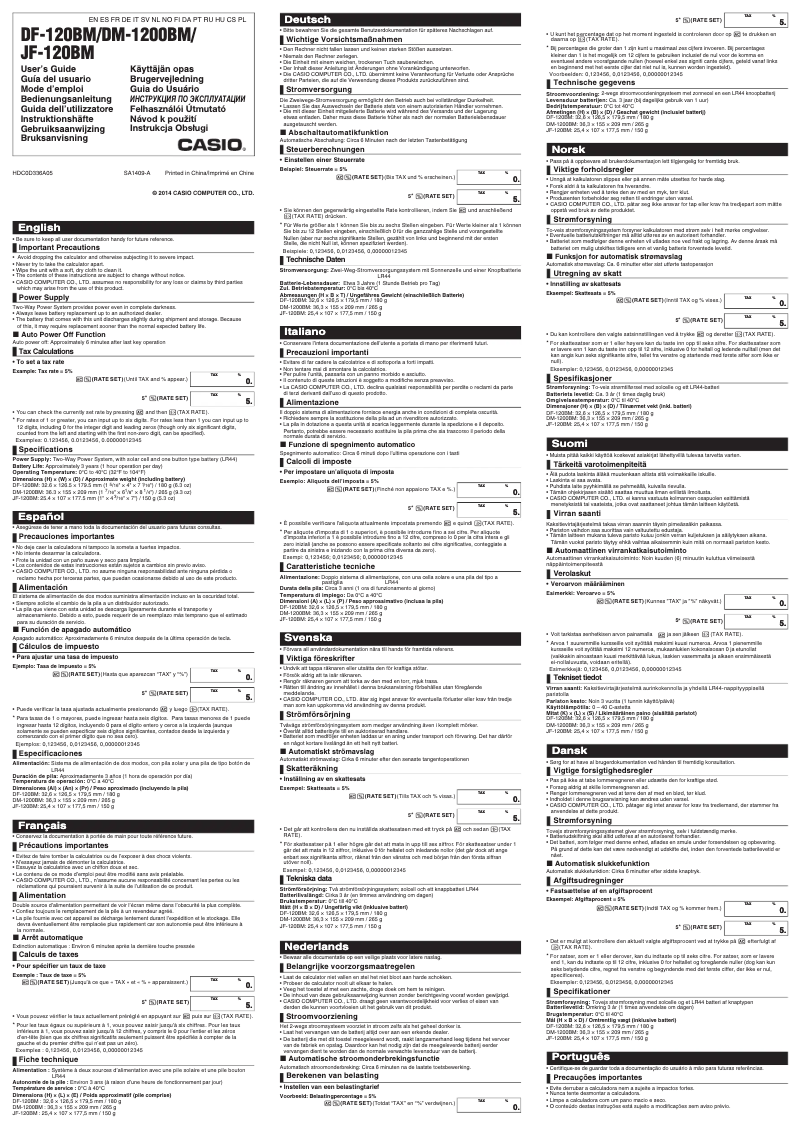 Page 1 de la notice Manuel utilisateur Casio JF-120BM