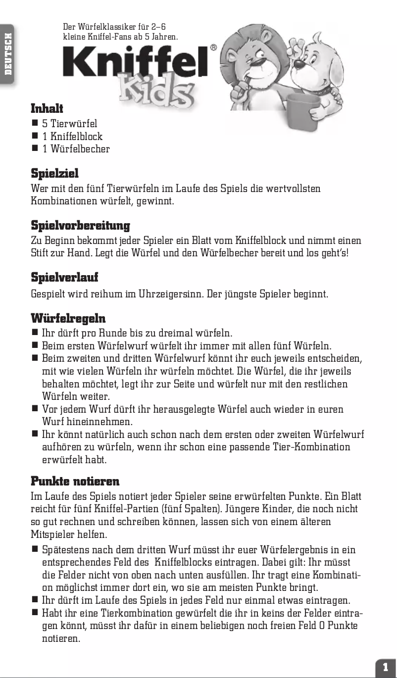 Page n°1 - Manuel utilisateur Schmidt Kniffel Kids