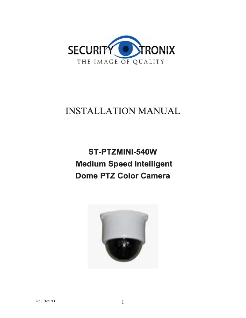 Page n°1 - Manuel utilisateur Security Tronix ST-PTZMINI-540W