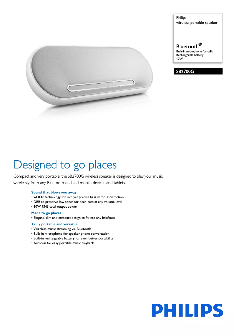 Página 1 del manual Ficha técnica Philips SB2700G