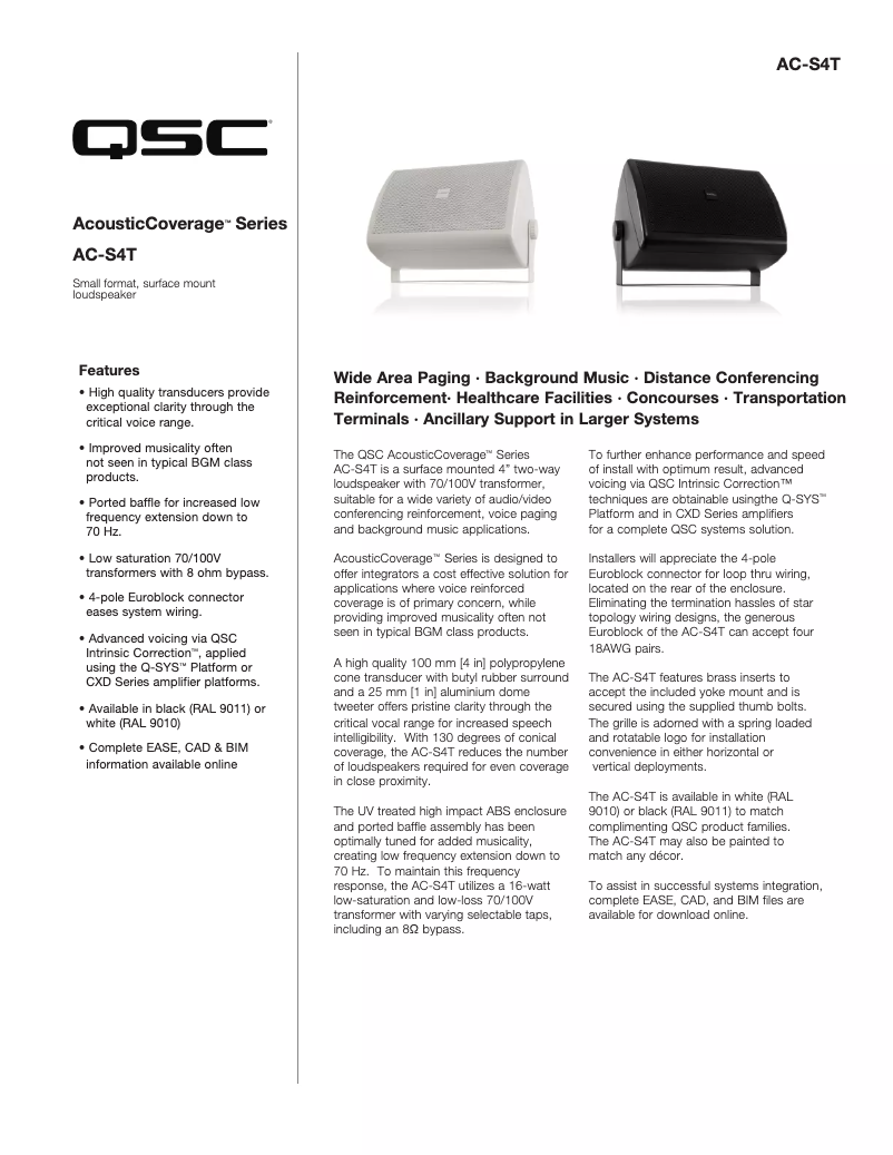 Image de la première page du manuel de l'appareil AcousticCoverage AC-S4T