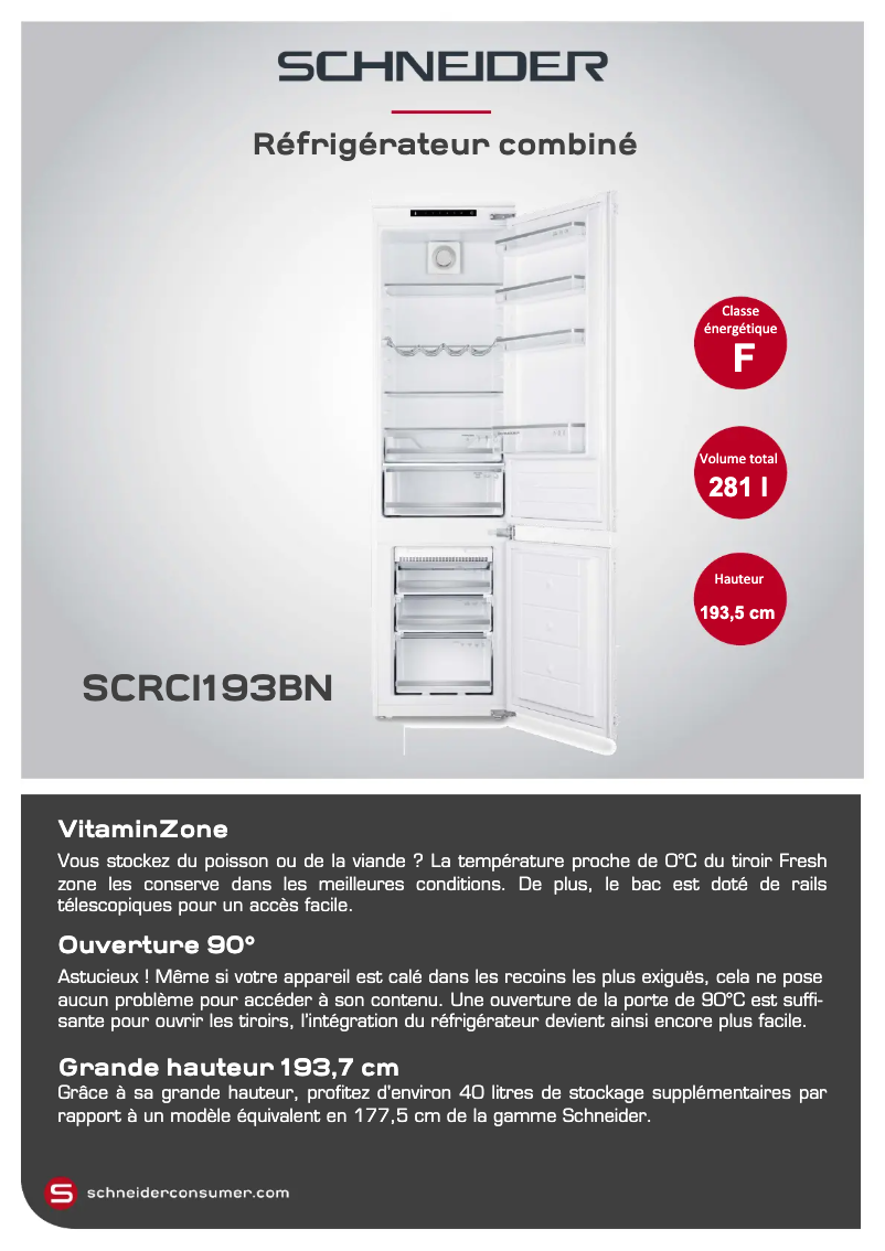Page 1 de la notice Fiche technique Schneider SCRCI193BN