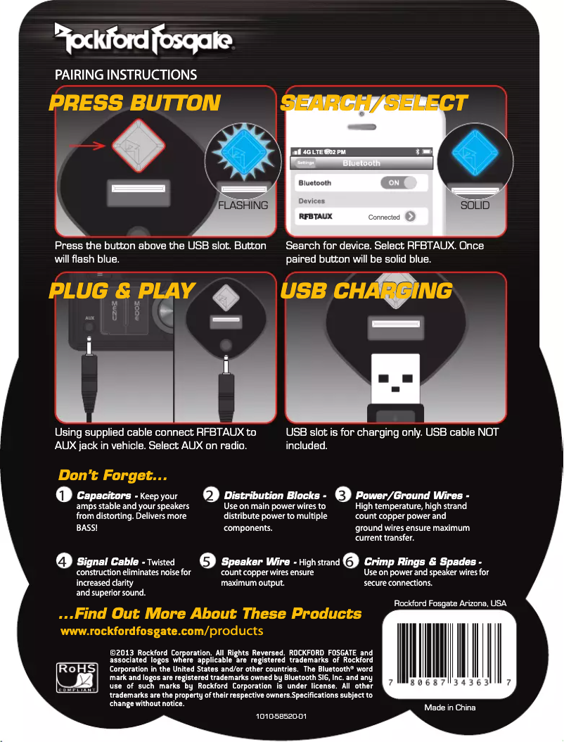Página 1 del manual Manual de usuario Rockford Fosgate RFBTAUX