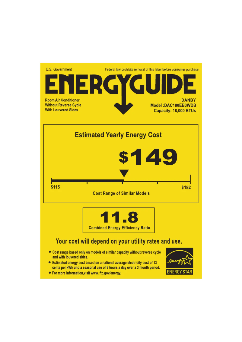 Página 1 del manual Etiqueta energética Danby DAC180EB3WDB