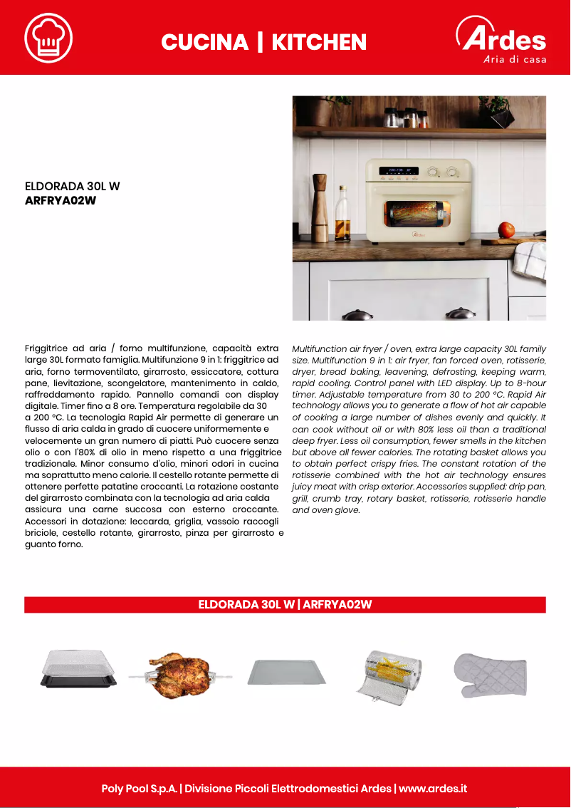 Página 1 del manual Ficha técnica Ardes ARFRYA02W