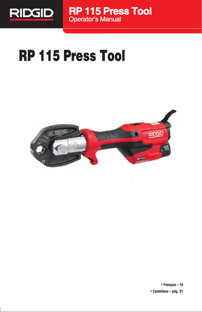 Page n°1 - Manuel utilisateur Ridgid RP 115