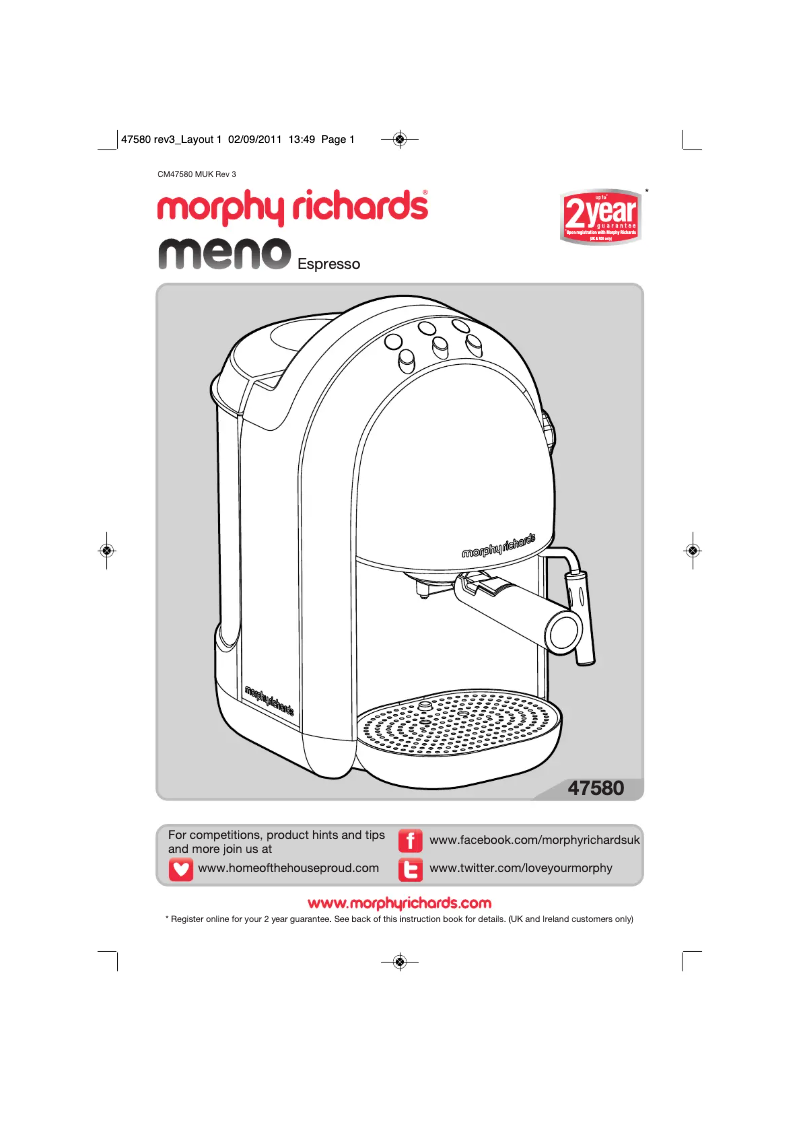 Page 1 de la notice Manuel utilisateur Morphy Richards Meno