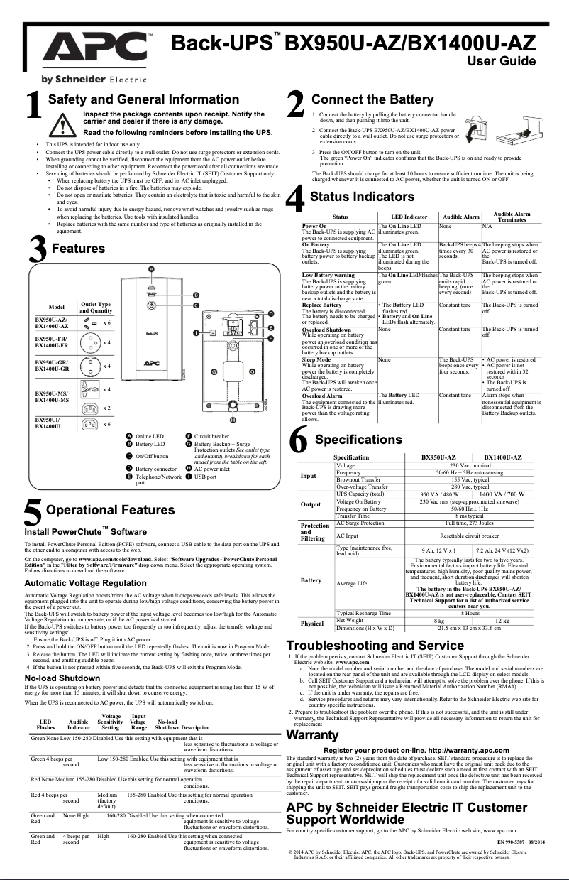 Page n°1 - Manuel utilisateur APC Back-UPS BX950U-AZ