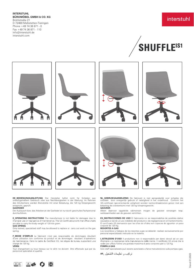 Page 1 de la notice Manuel utilisateur Interstuhl SHUFFLEis1 SU364