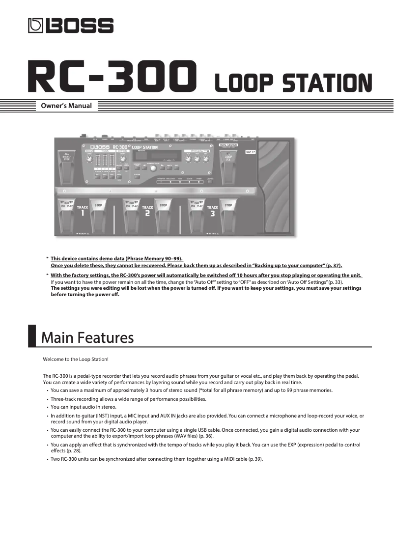 Page 1 de la notice Manuel utilisateur Boss RC-300