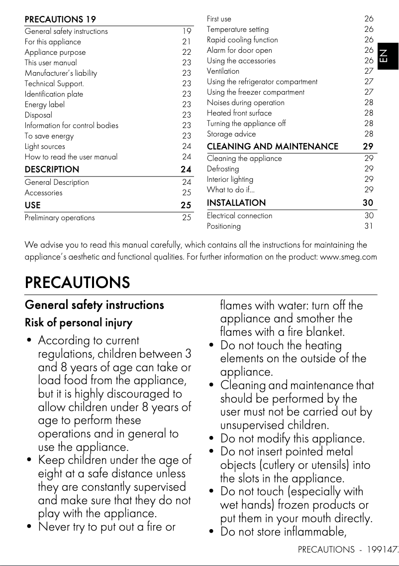 Page 1 de la notice Brochure Smeg FAB28RDTP5