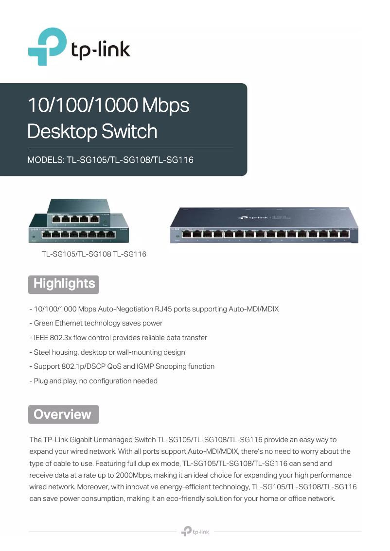Page n°1 - Fiche technique TP-Link TL-SG108