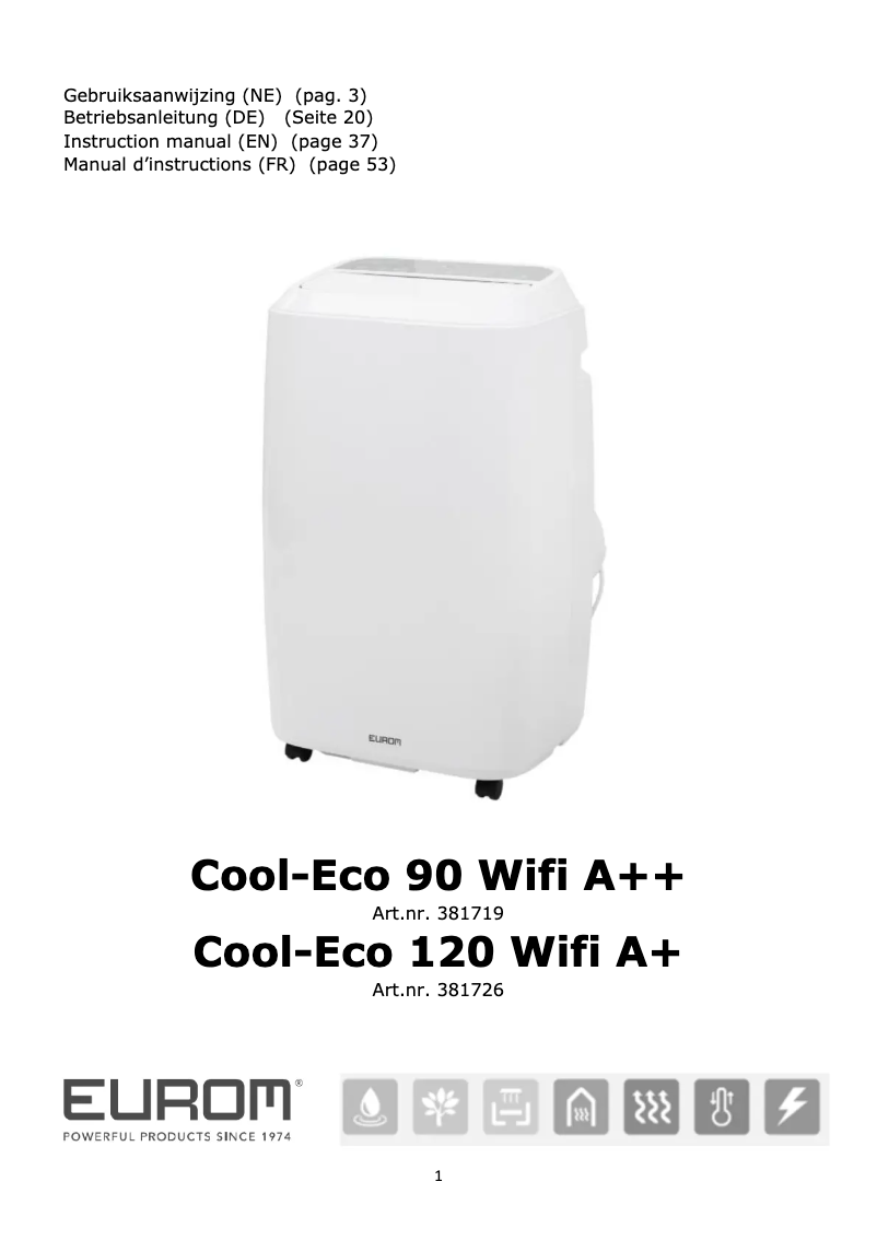 Page 1 de la notice Manuel utilisateur Eurom Cool-Eco 120 wifi A+