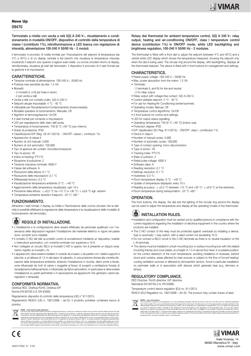 Page 1 de la notice Manuel utilisateur Vimar 09470.CM
