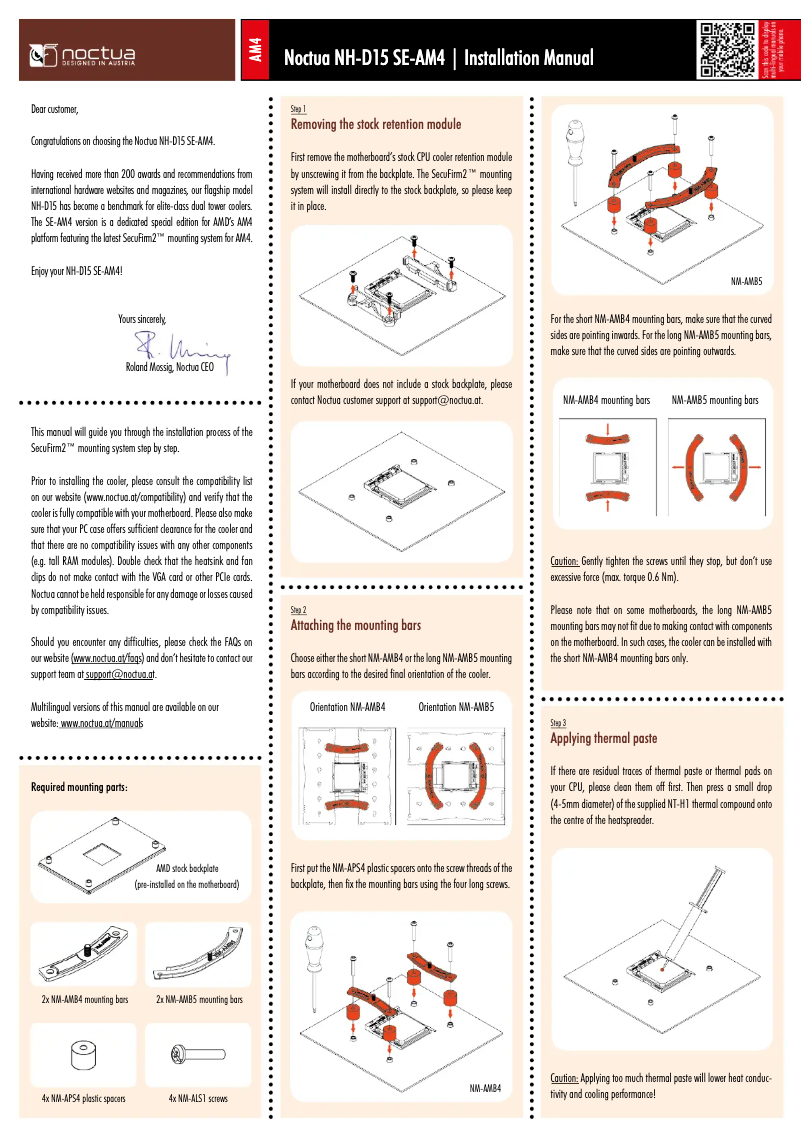 Page n°1 - Manuel utilisateur Noctua NH-D15 SE-AM4