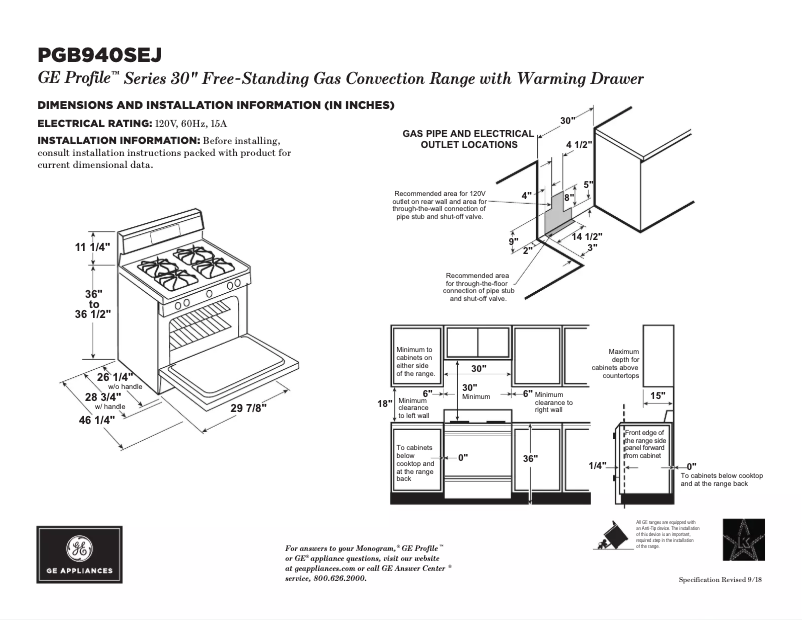 Page 1 de la notice Fiche technique GE PGB940SEJSS