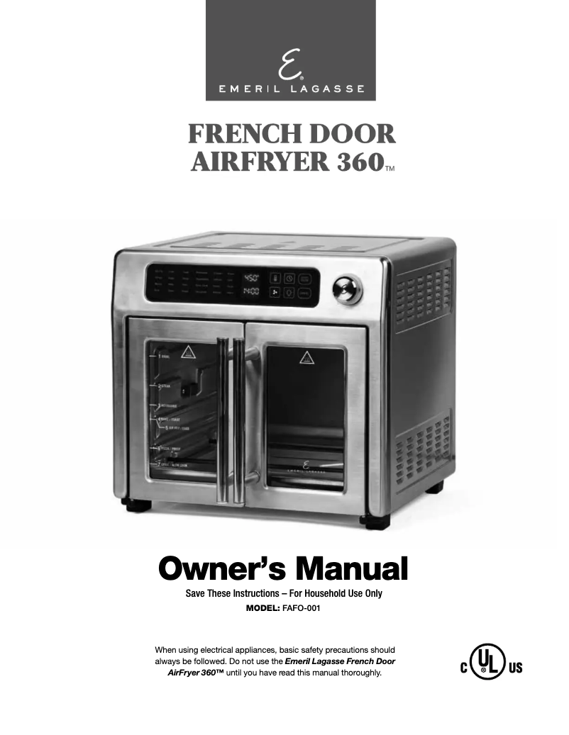 Page 1 de la notice Manuel utilisateur Emeril Lagasse French Door AirFryer 360 FAFO-001