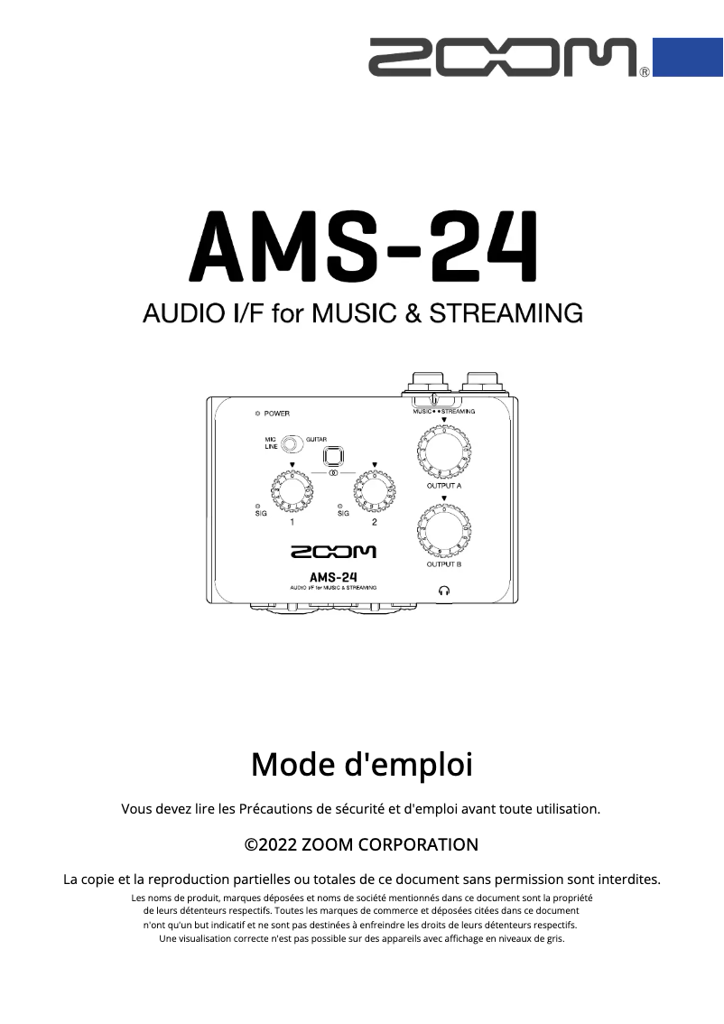 Page n°1 - Manuel utilisateur Zoom AMS-22