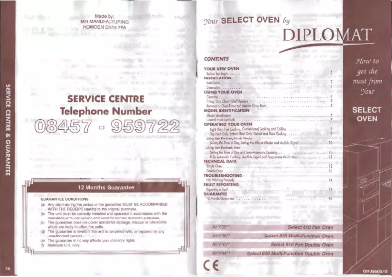 Page 1 de la notice Manuel utilisateur Diplomat Select AHY4410