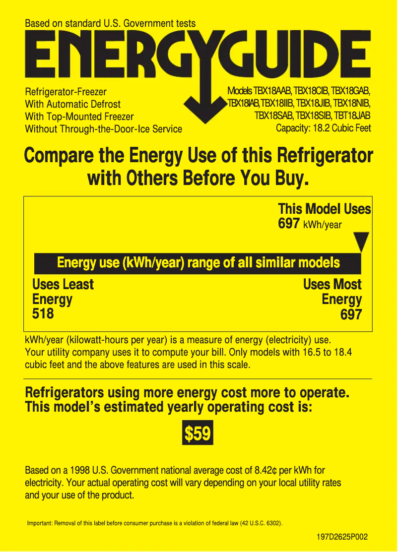 Página 1 del manual Etiqueta energética GE TBX18JIBWW