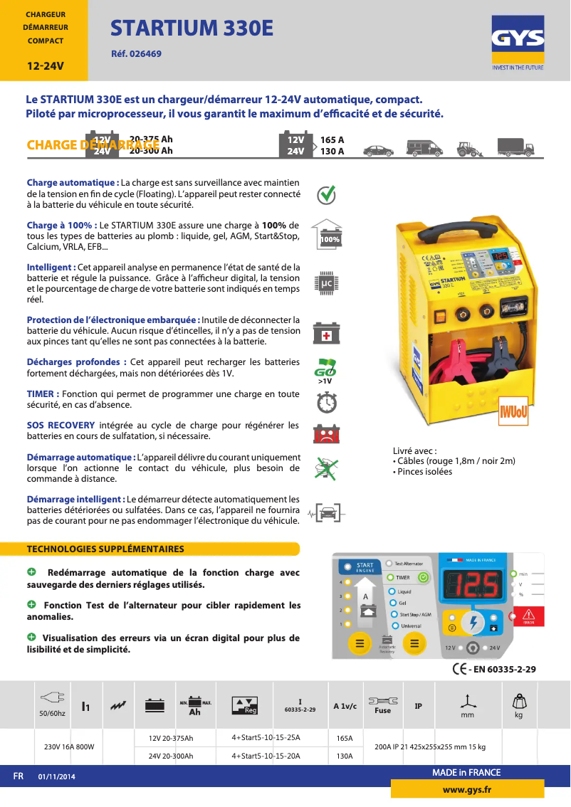 Page 1 de la notice Fiche technique GYS Startium 330E