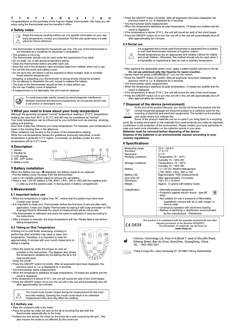 Page n°1 - Manuel utilisateur Topcom TH-4650