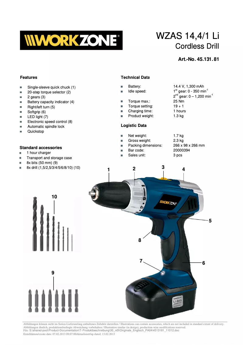 Image de la première page du manuel de l'appareil WZAS 14,4/1 Li