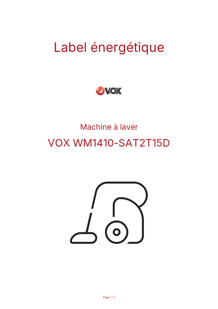 Page n°1 - Label énergétique VOX WM1410-SAT2T15D