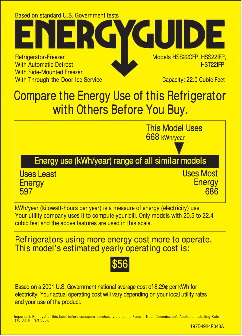 Page 1 de la notice Label énergétique Hotpoint HSS22IFPWW