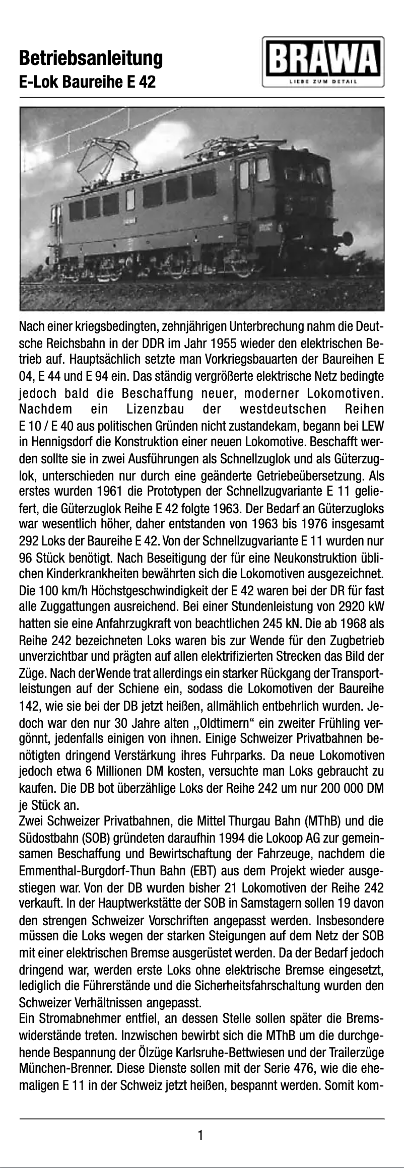 Page n°1 - Manuel utilisateur Brawa 43007 E 42