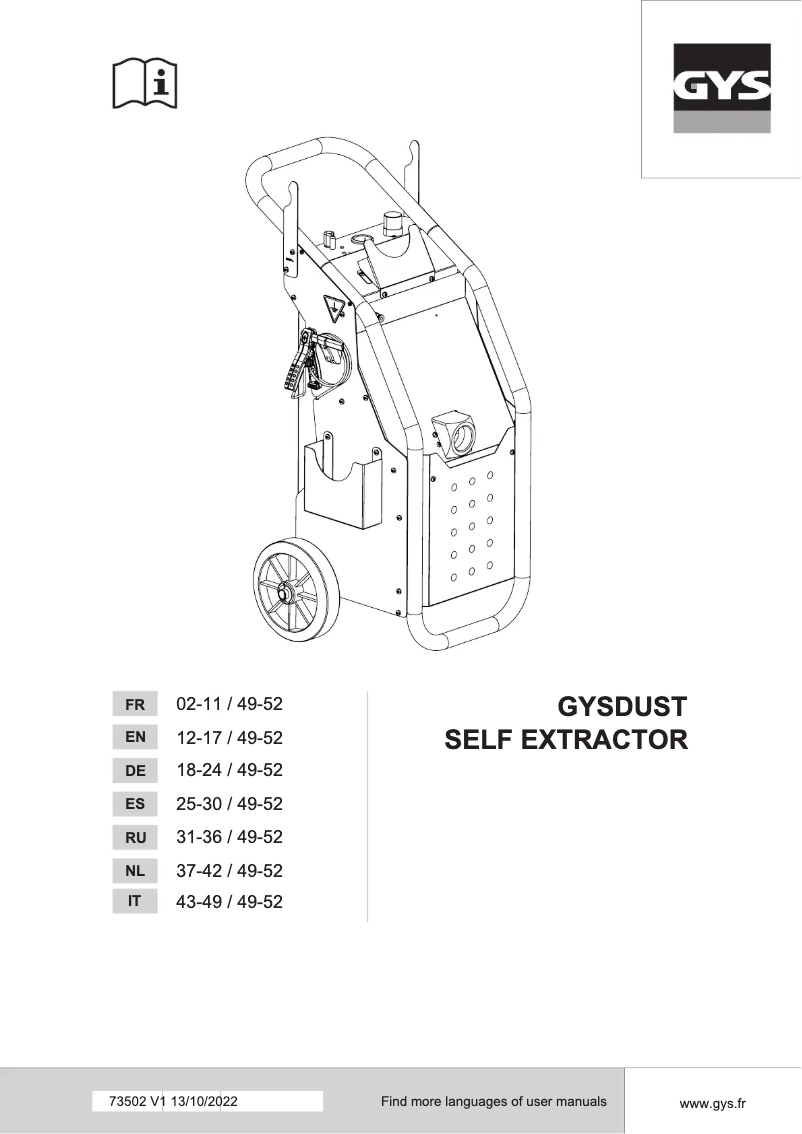Image de la première page du manuel de l'appareil Gysdust Self Extractor