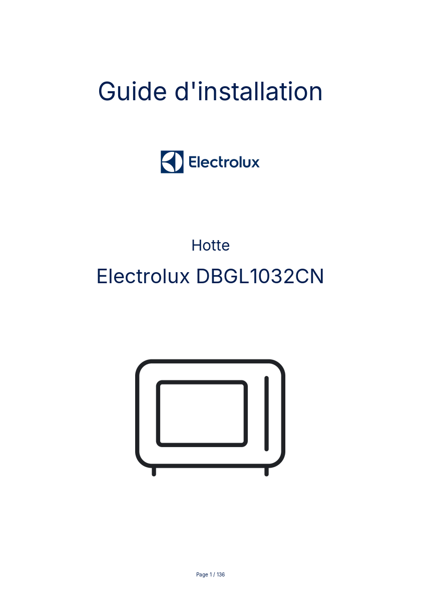 Page n°1 - Guide d'installation Electrolux DBGL1032CN